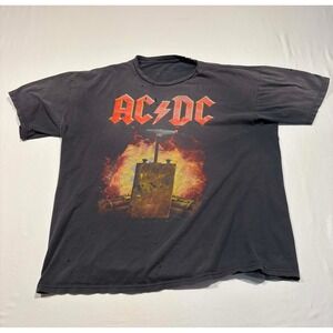 AC/DC TNT Graphic T-Shirt Mens XL Distressed Charcoal Grey Rock Band Tee